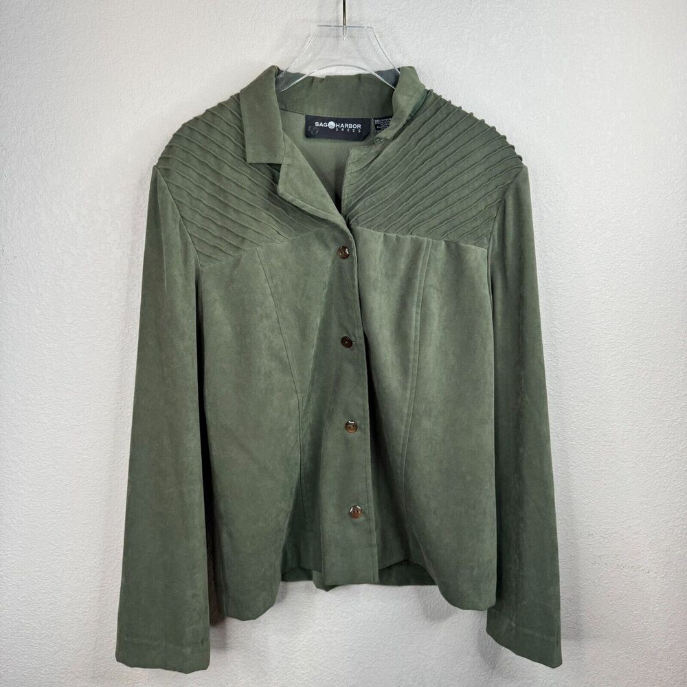 Sag Harbor‎ Women's Jacket & Dress 2 Piece Suit Set Solid Olive Green - Picture 8 of 15
